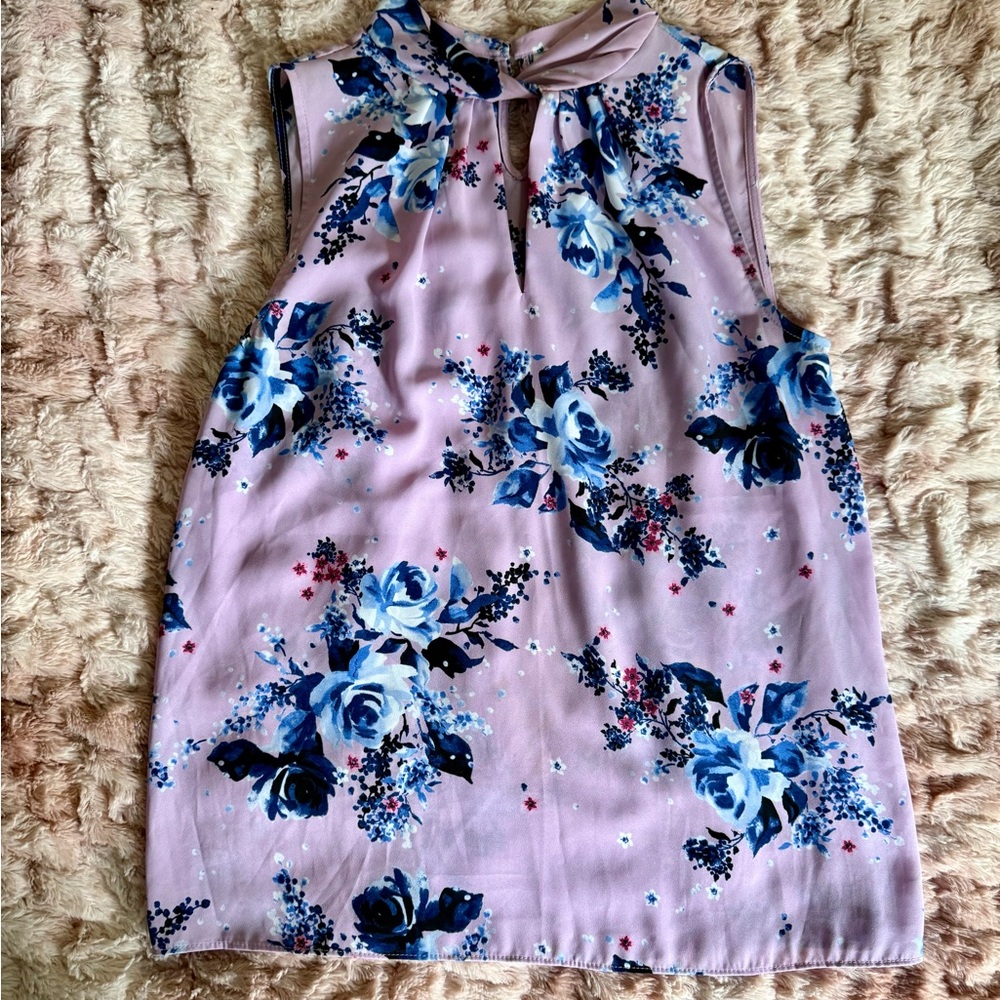 Elle Purple and Pink Sleeveless Sundress Mock Neck Casual